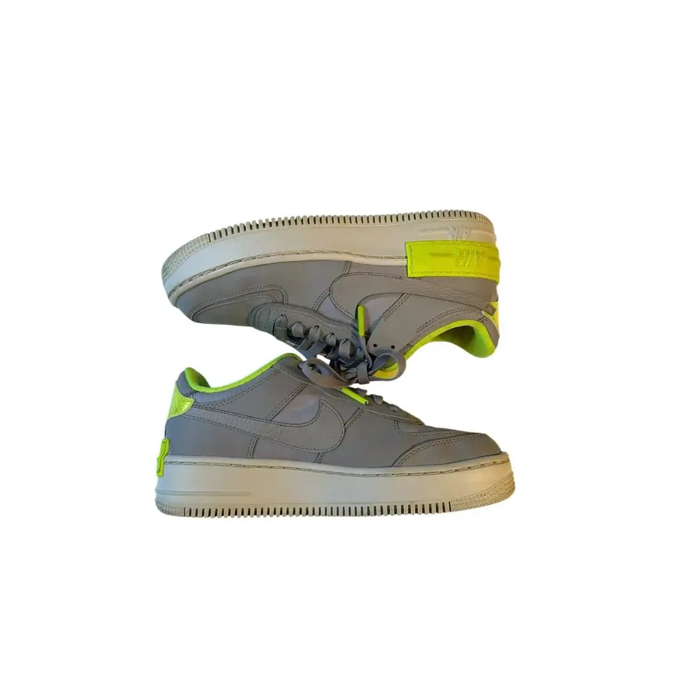Nike Air Force 1 Shadow Atmosphere Grey Neon Green Reflective Logo Sneaker  8